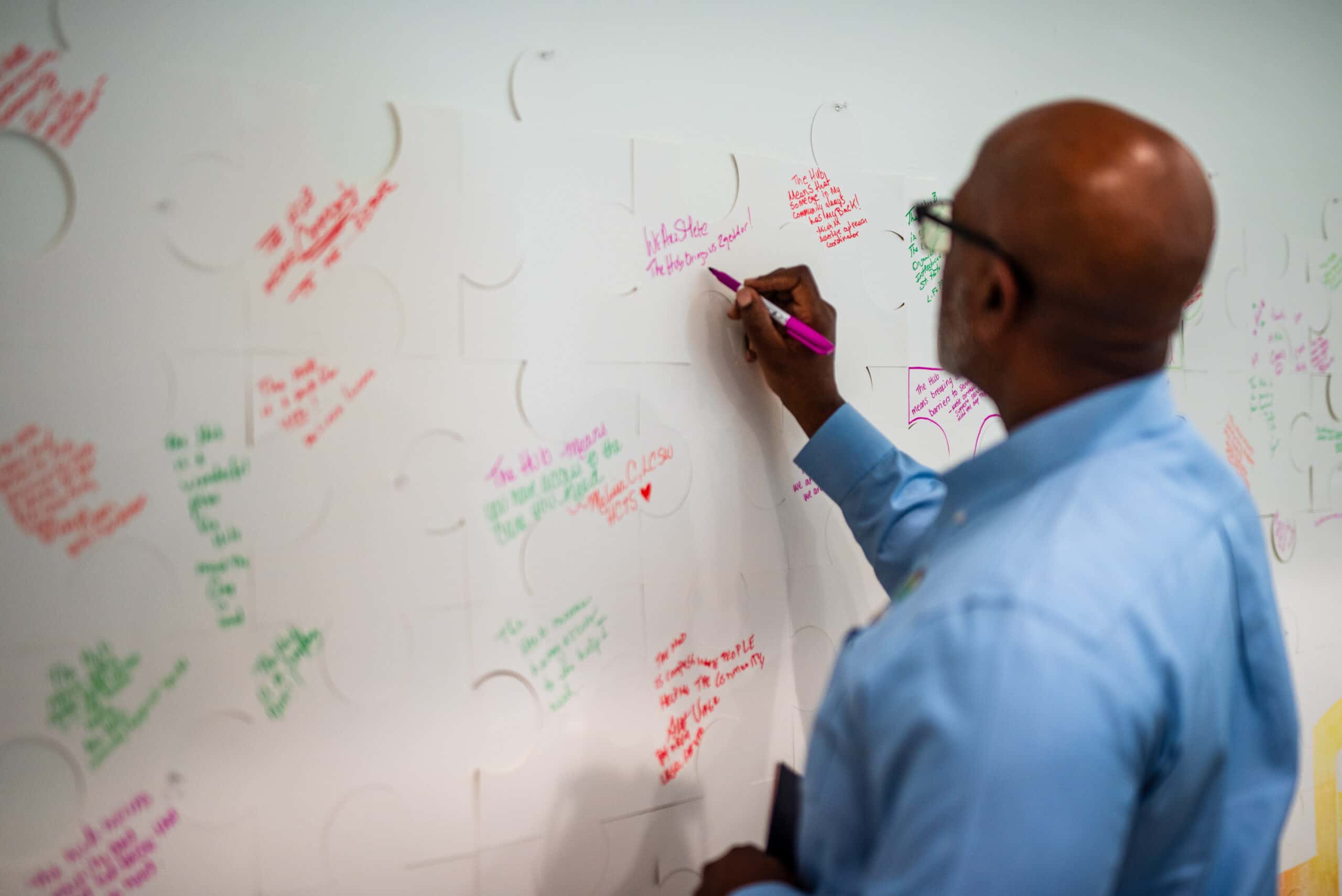 Mayor Welch signing a puzzle board for the hub.